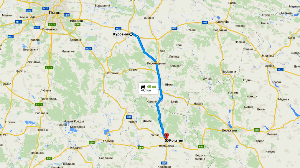 Дорога «Куровичі-Рогатин» / Google Maps