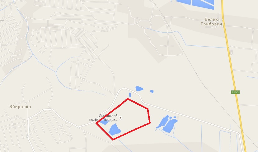 Грибовицьке сміттєзвалище, схематичне зображення / Google Maps