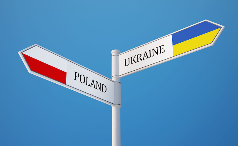 Poland Ukraine  Sign Flags Concept