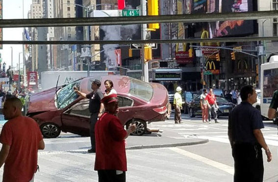 A vehicle that drove up on the sidewalk on Broadway &amp; 43rd is seen in Times Square in New York
