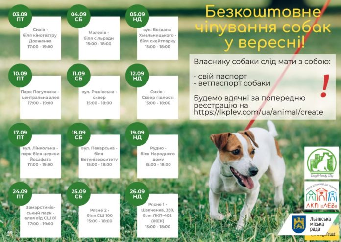 Цього місяця ЛКП «Лев» здійснить ще 6 акцій з виїзного чіпування собак: графік Цього місяця ЛКП «Лев» здійснить ще 6 акцій з виїзного чіпування собак: графік