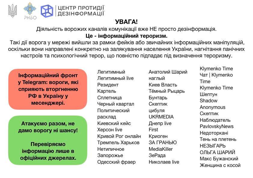 В РНБО склали список телеграм-каналів, що працюють на ворога - 2