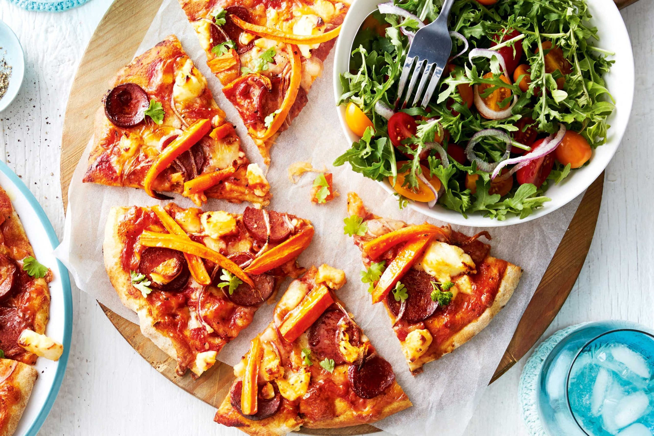 chorizo-and-carrot-pizza-with-rocket-salad-109367-1