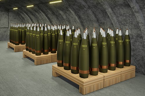 Underground military storage of 155mm artillery gun shells - 3D rendering