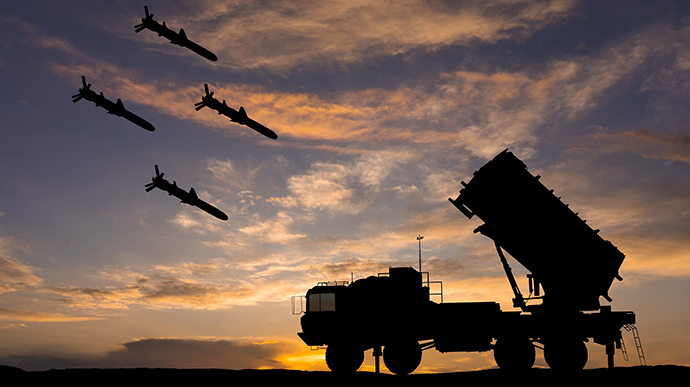 Surface-to-Air defense missile system on the background of the sunset