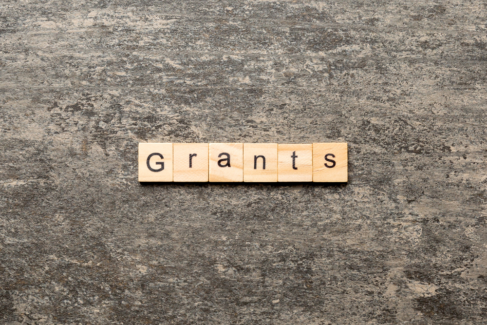 grants word written on wood block. grants text on table, concept