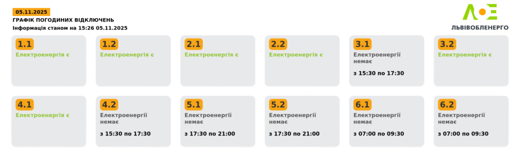 Як вимикатимуть світло на Львівщині 5 листопада (оновлено) - 2