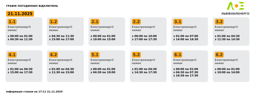 Як вимикатимуть світло на Львівщині 22 листопада - 3