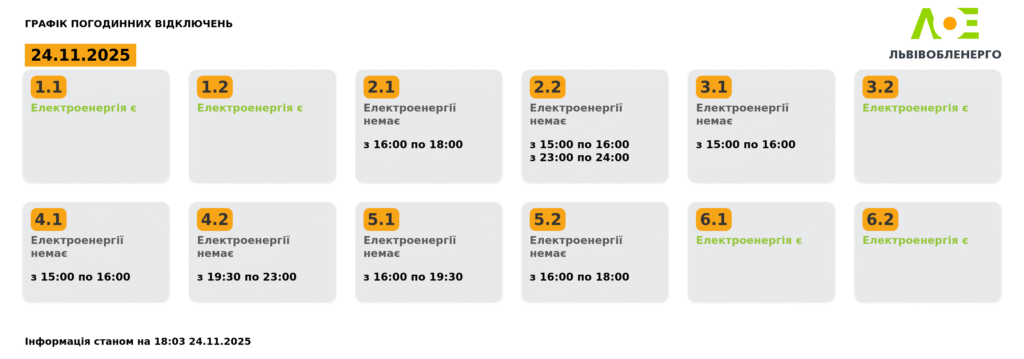 Як вимикатимуть світло на Львівщині 25 листопада - 3