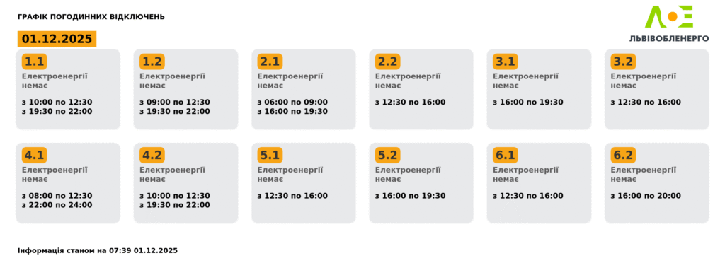 Як вимикатимуть світло на Львівщині 1 грудня (оновлено) - 2