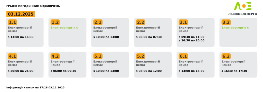 Як вимикатимуть світло на Львівщині 3 та 4 грудня (оновлено) - 3
