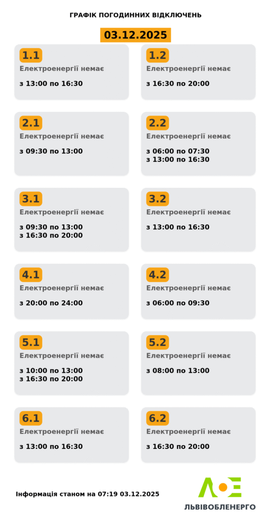 Як вимикатимуть світло на Львівщині третього грудня (оновлено) - 2