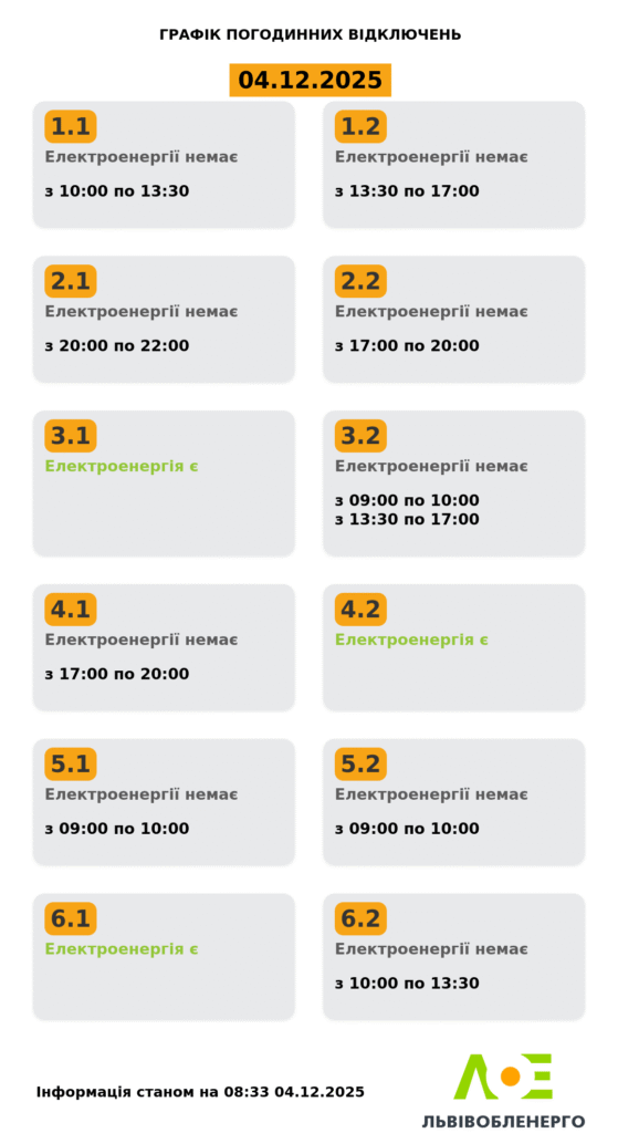 Як вимикатимуть світло на Львівщині 4 грудня (оновлено) - 2
