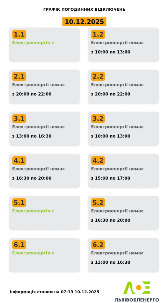 Як вимикатимуть світло на Львівщині 9 та 10 грудня (оновлено) - 2