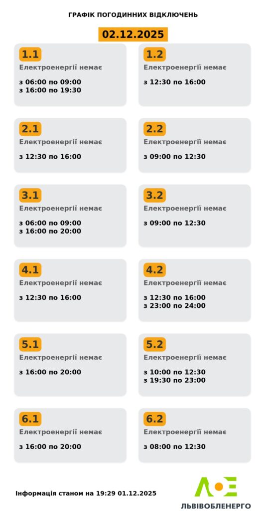 Як вимикатимуть світло на Львівщині 1 та 2 грудня (оновлено) - 2