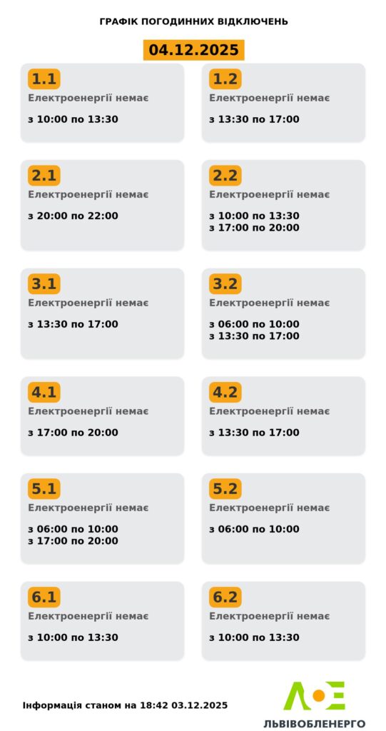 Як вимикатимуть світло на Львівщині 3 та 4 грудня (оновлено) - 2