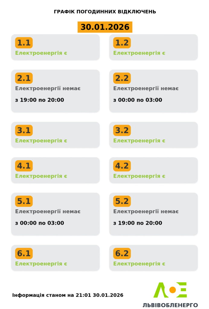 Як вимикатимуть світло на Львівщині 30 і 31 січня (оновлено) - 2