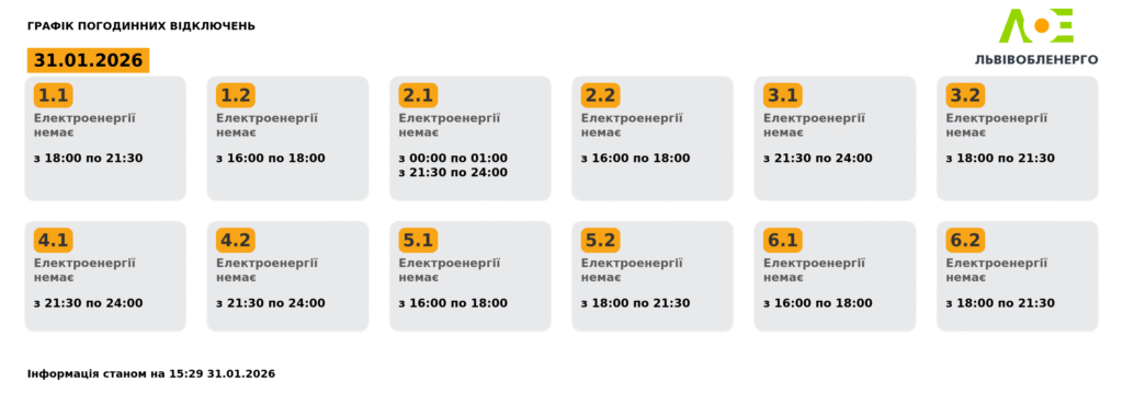 Як вимикатимуть світло на Львівщині 31 січня та 1 лютого (оновлено) - 1
