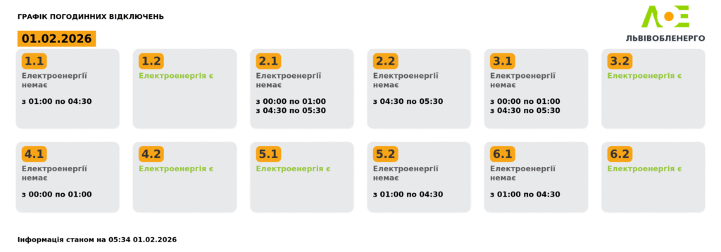Як вимикатимуть світло на Львівщині 1 лютого (оновлено) - 1