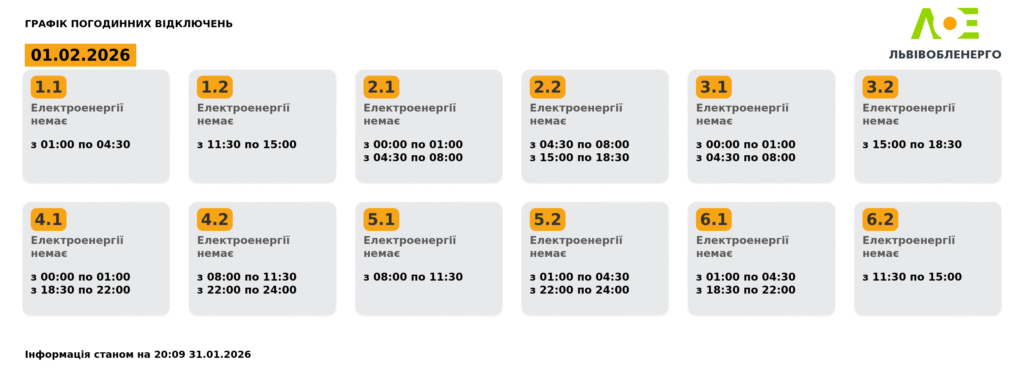 Як вимикатимуть світло на Львівщині 31 січня та 1 лютого (оновлено) - 2