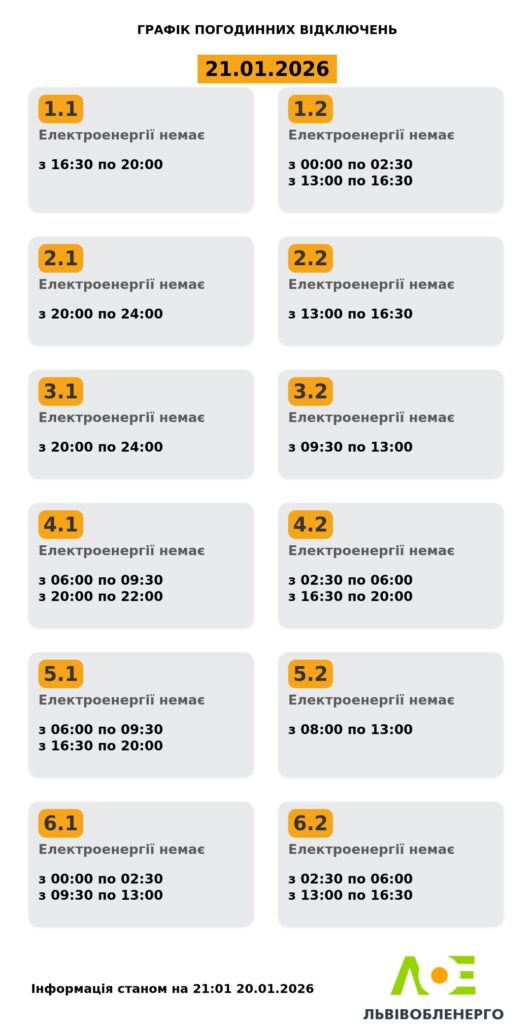 Як вимикатимуть світло на Львівщині 21 січня - 1