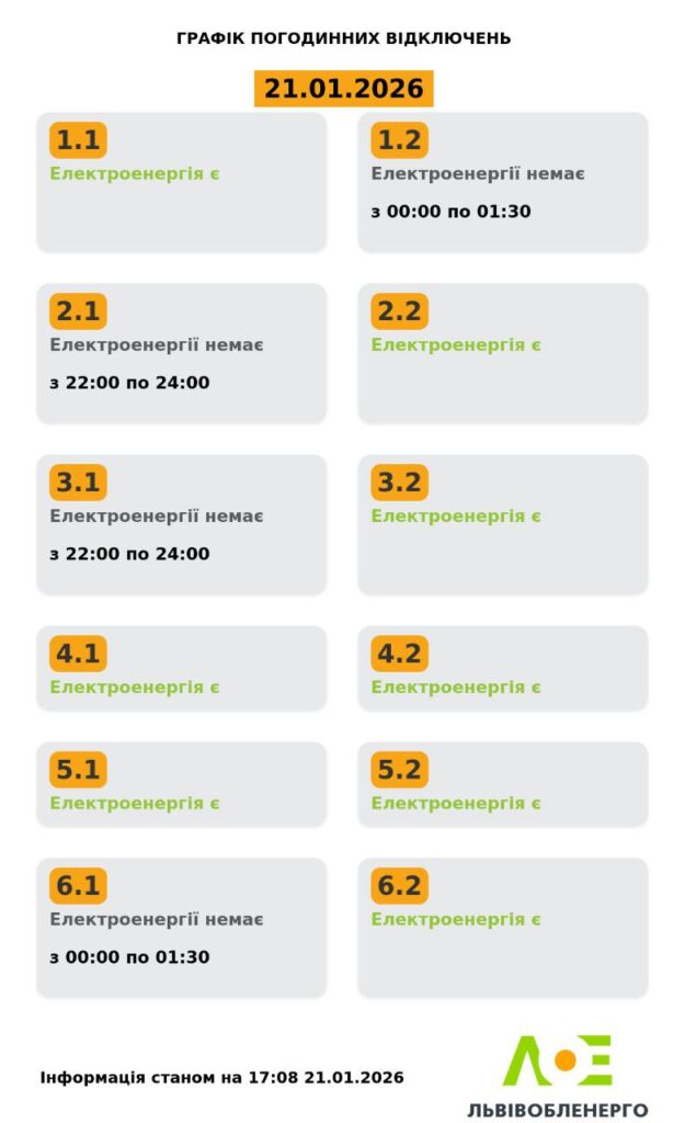 Як вимикатимуть світло на Львівщині 21 та 22 січня - 2
