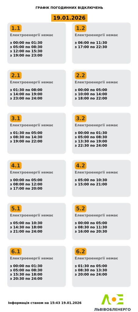 Як вимикатимуть світло на Львівщині 19 січня (оновлено) - 1