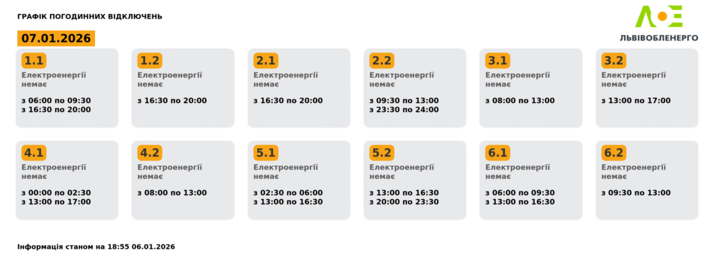 Як вимикатимуть світло на Львівщині 7 січня - 1
