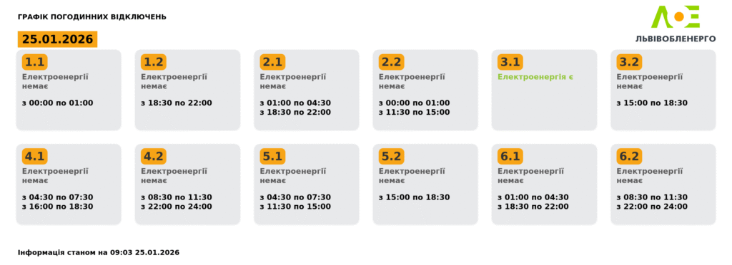 Як вимикатимуть світло на Львівщині 25 січня (оновлено) - 1