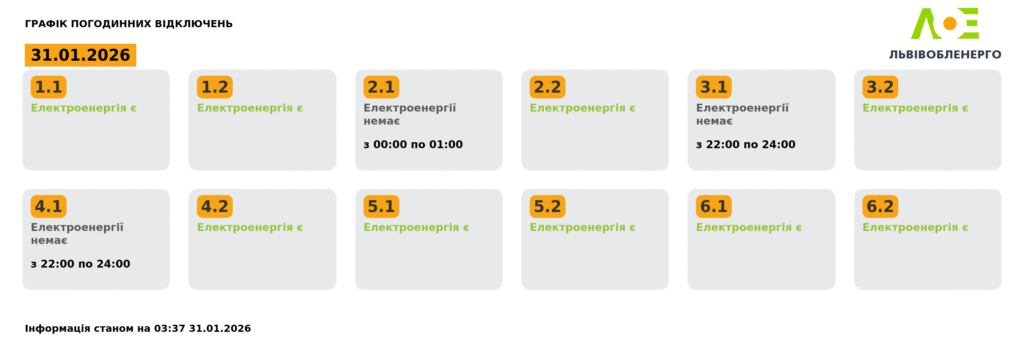 Як вимикатимуть світло на Львівщині 31 січня (оновлено) - 1