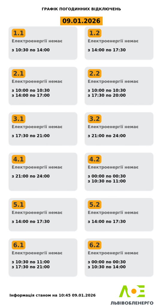 Як вимикатимуть світло на Львівщині 9 січня (оновлено) - 1