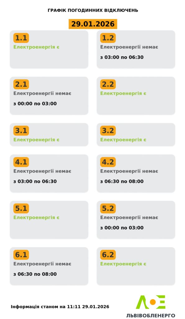 Як вимикатимуть світло на Львівщині 30 січня - 2