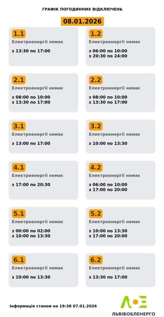 Як вимикатимуть світло на Львівщині 8 січня - 1