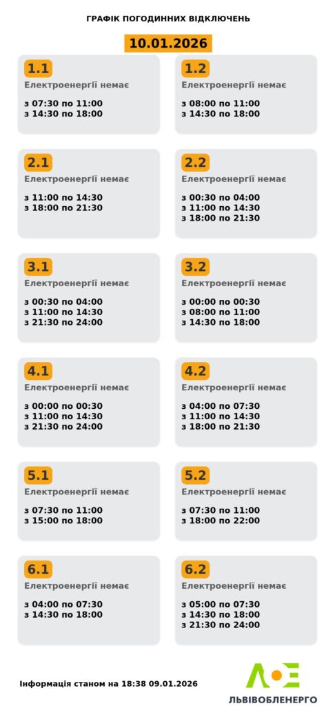 Як вимикатимуть світло на Львівщині 10 січня - 1