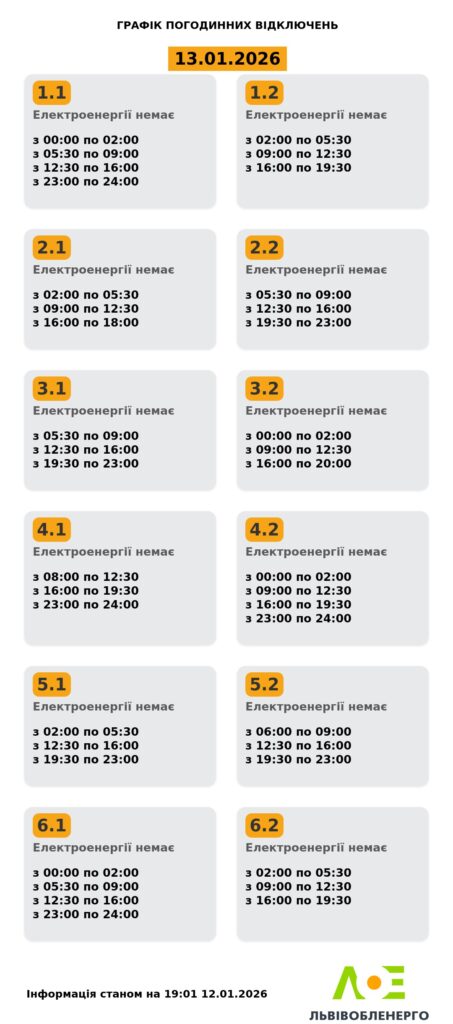 Як вимикатимуть світло на Львівщині 13 січня - 1