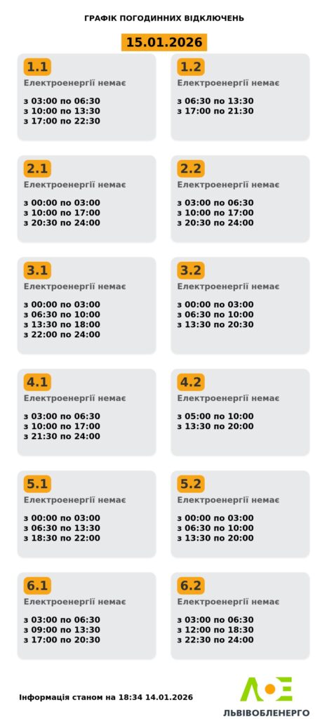 Як вимикатимуть світло на Львівщині 14 та 15 січня - 1