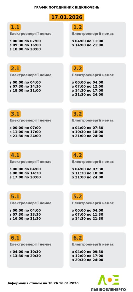 Як вимикатимуть світло на Львівщині 17 січня (оновлено) - 1