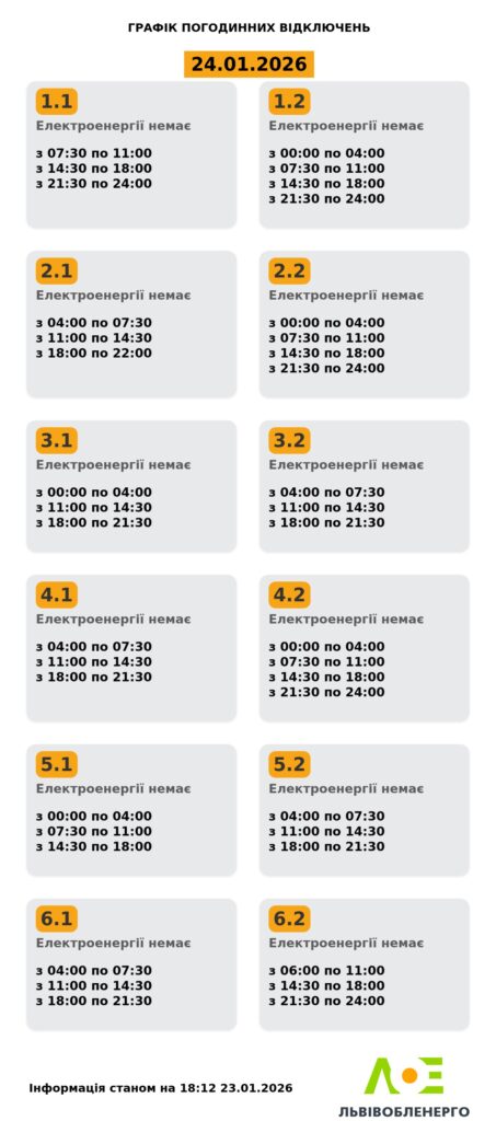 Як вимикатимуть світло на Львівщині 24 січня - 1