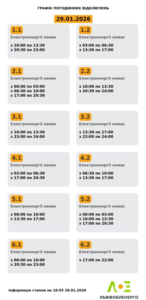 Як вимикатимуть світло на Львівщині 29 січня - 1