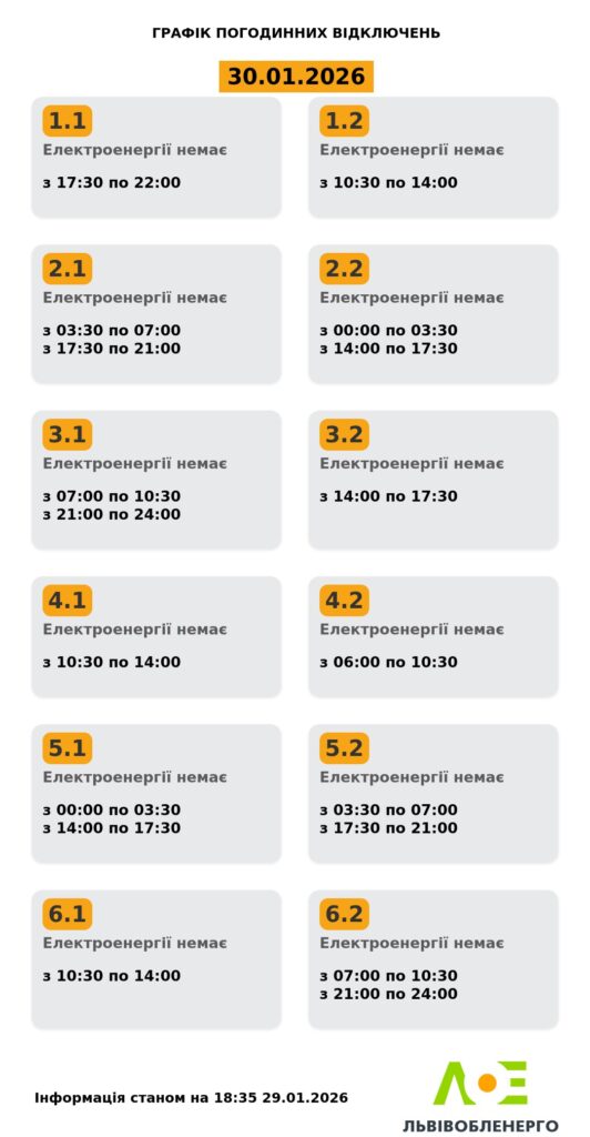 Як вимикатимуть світло на Львівщині 30 січня - 1