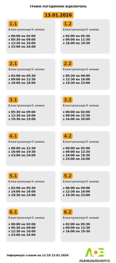 Як вимикатимуть світло на Львівщині 13 січня - 1