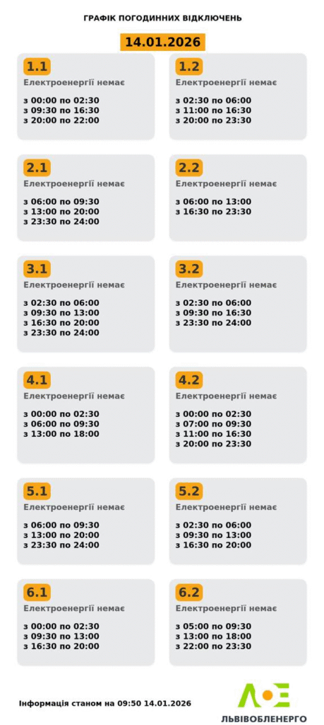 Як вимикатимуть світло на Львівщині 14 січня (оновлено) - 1