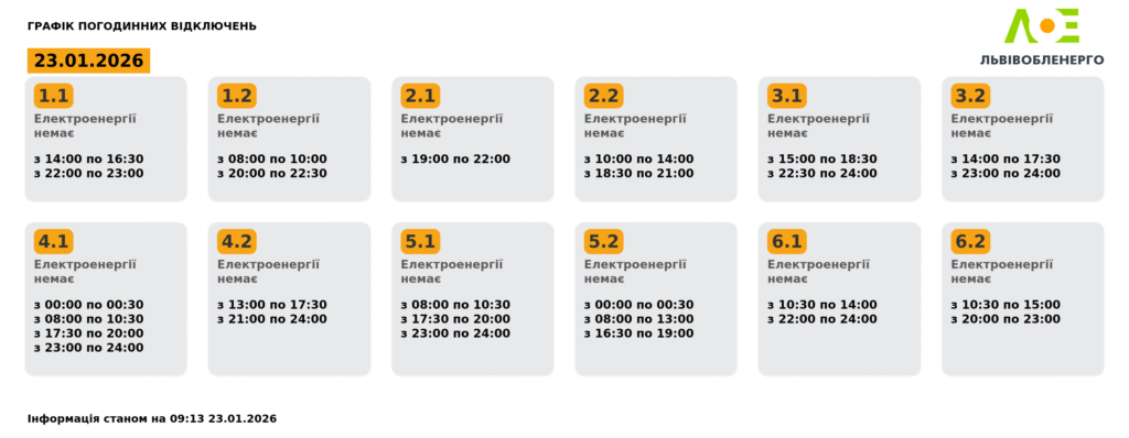 Як вимикатимуть світло на Львівщині 23 січня (оновлено) - 1