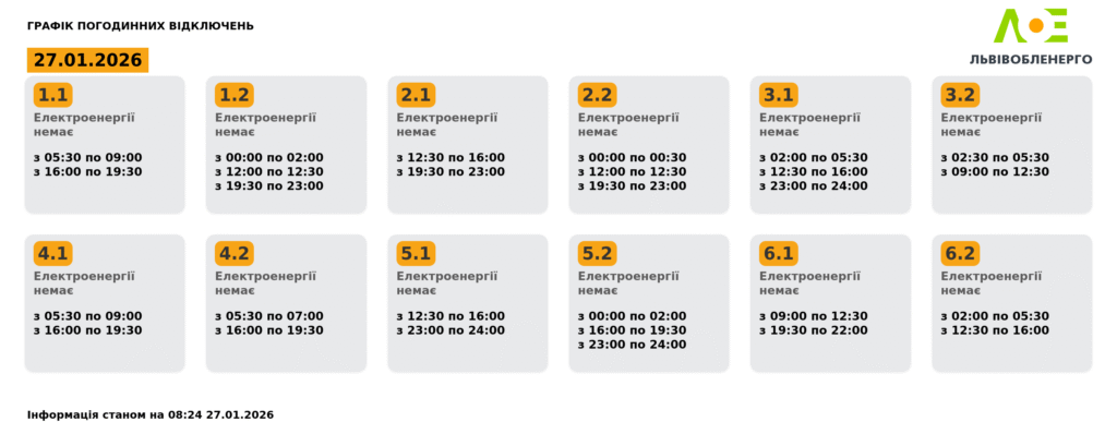 Як вимикатимуть світло на Львівщині 27 січня (оновлено) - 1
