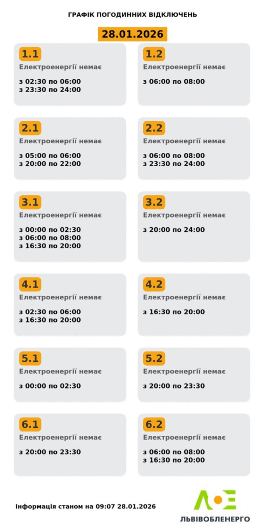 Як вимикатимуть світло на Львівщині 28 січня (оновлено) - 1