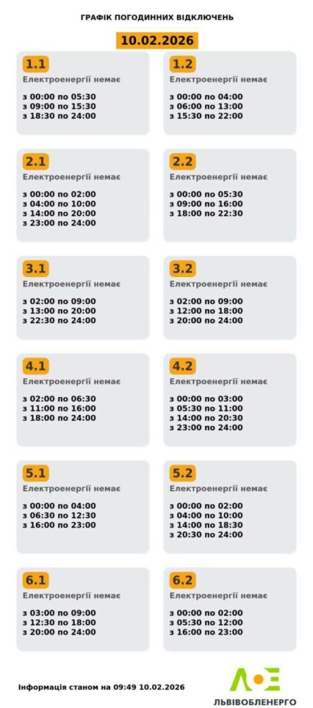 Як вимикатимуть світло на Львівщині 10 лютого - 1