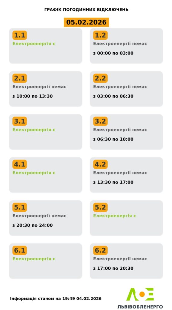 Як вимикатимуть світло на Львівщині 5 лютого - 1