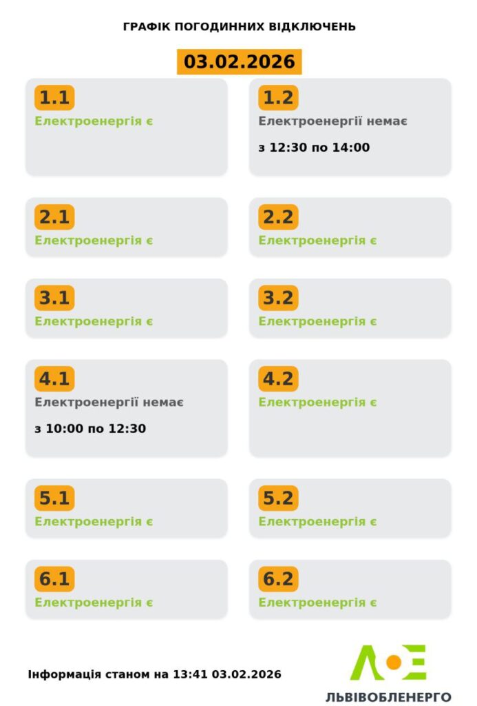 Як вимикатимуть світло на Львівщині 4 лютого - 2