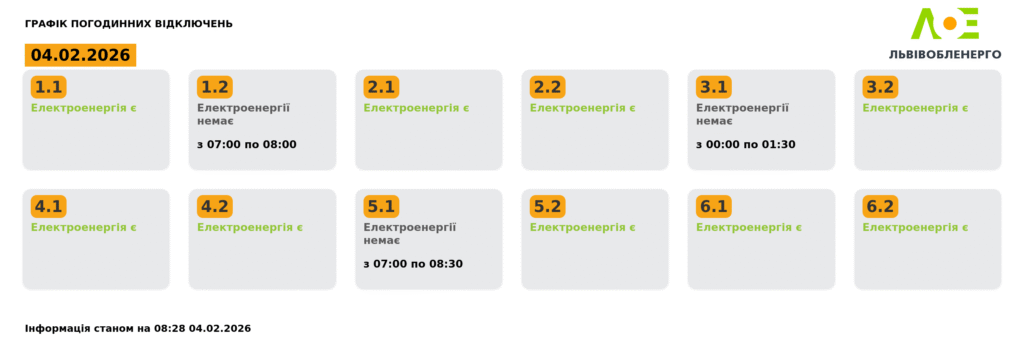 Як вимикатимуть світло на Львівщині 4 лютого (оновлено) - 1