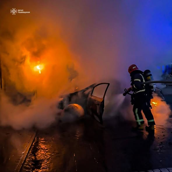 На Львівщині рятувальники ліквідували пожежу електромобіля та масштабну пожежу в гаражі - 1